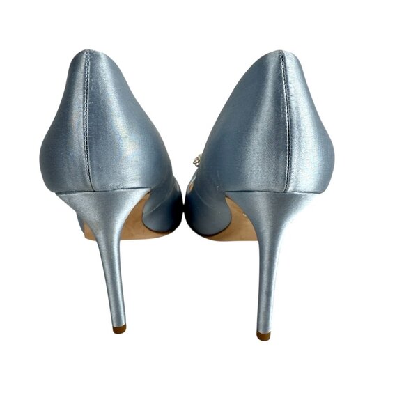 Badgley Mischka Pumps Size 9 Blue Satin Cher Crystal Buckle Pointed Toe Heels - Picture 5 of 10